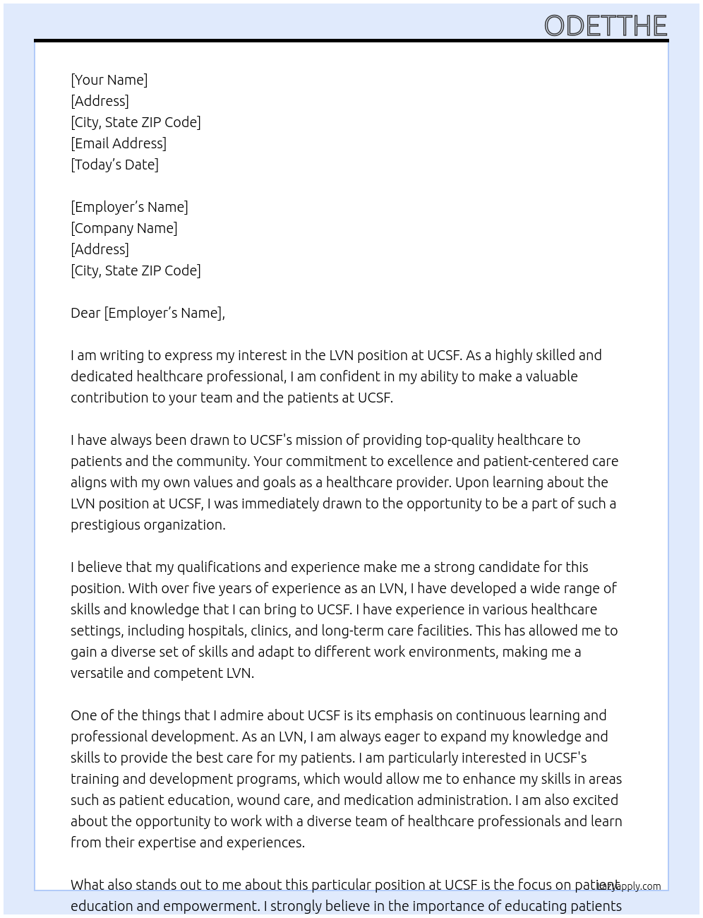 lvn At ucsf Cover Letter