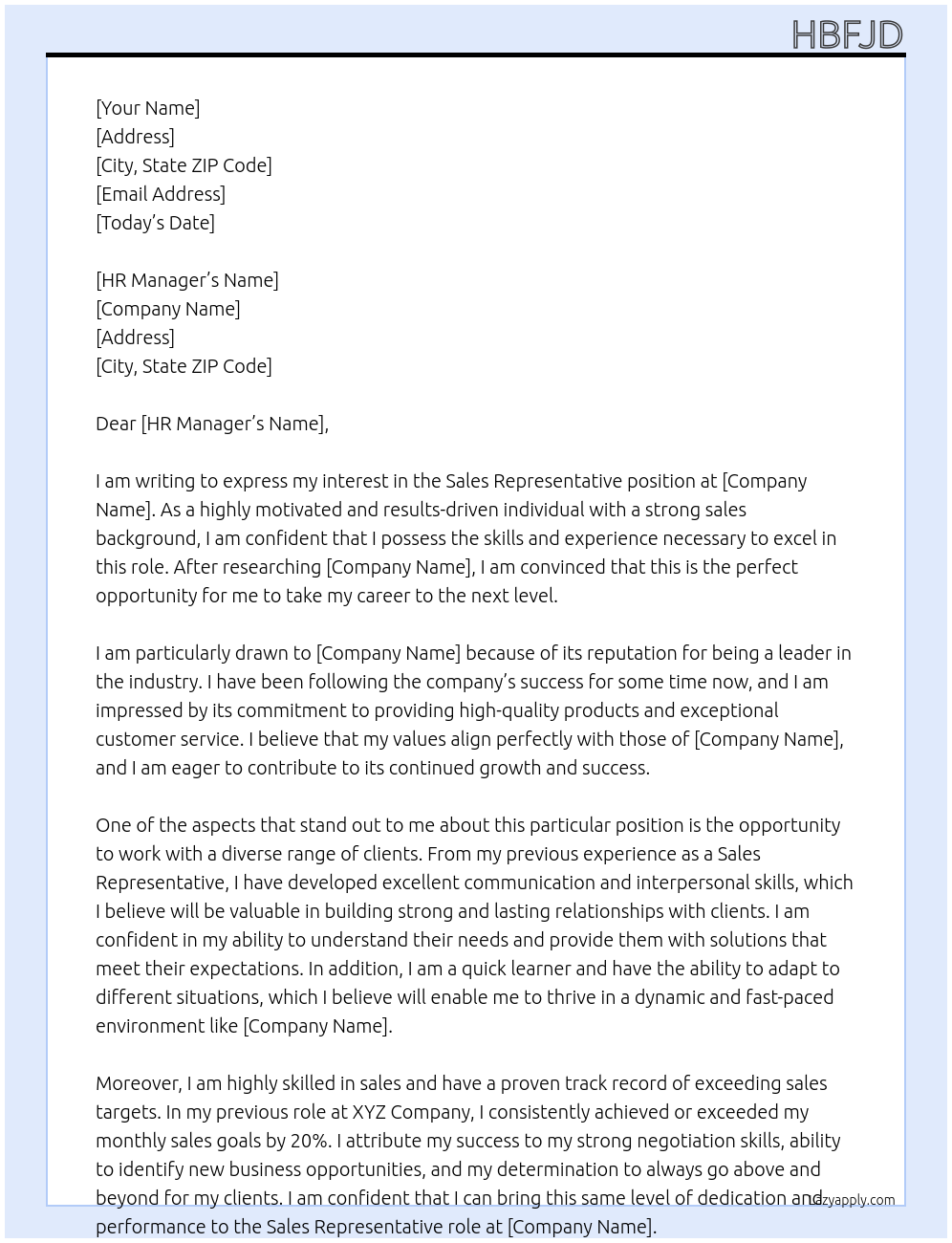 sales rep At kcb Cover Letter