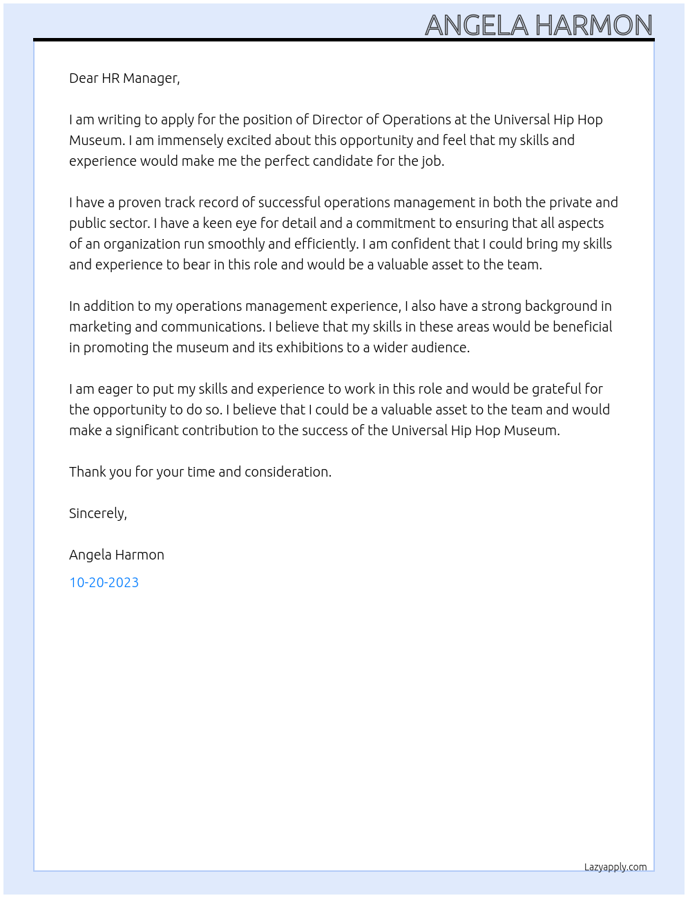 Director of Operations At Universal Hip Hop Museum Cover Letter