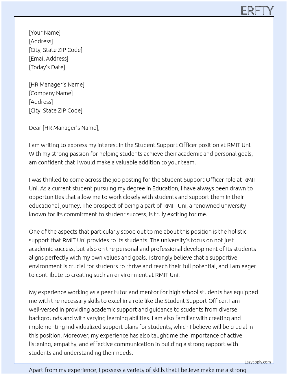 Student Support Officer At rmit uni Cover Letter