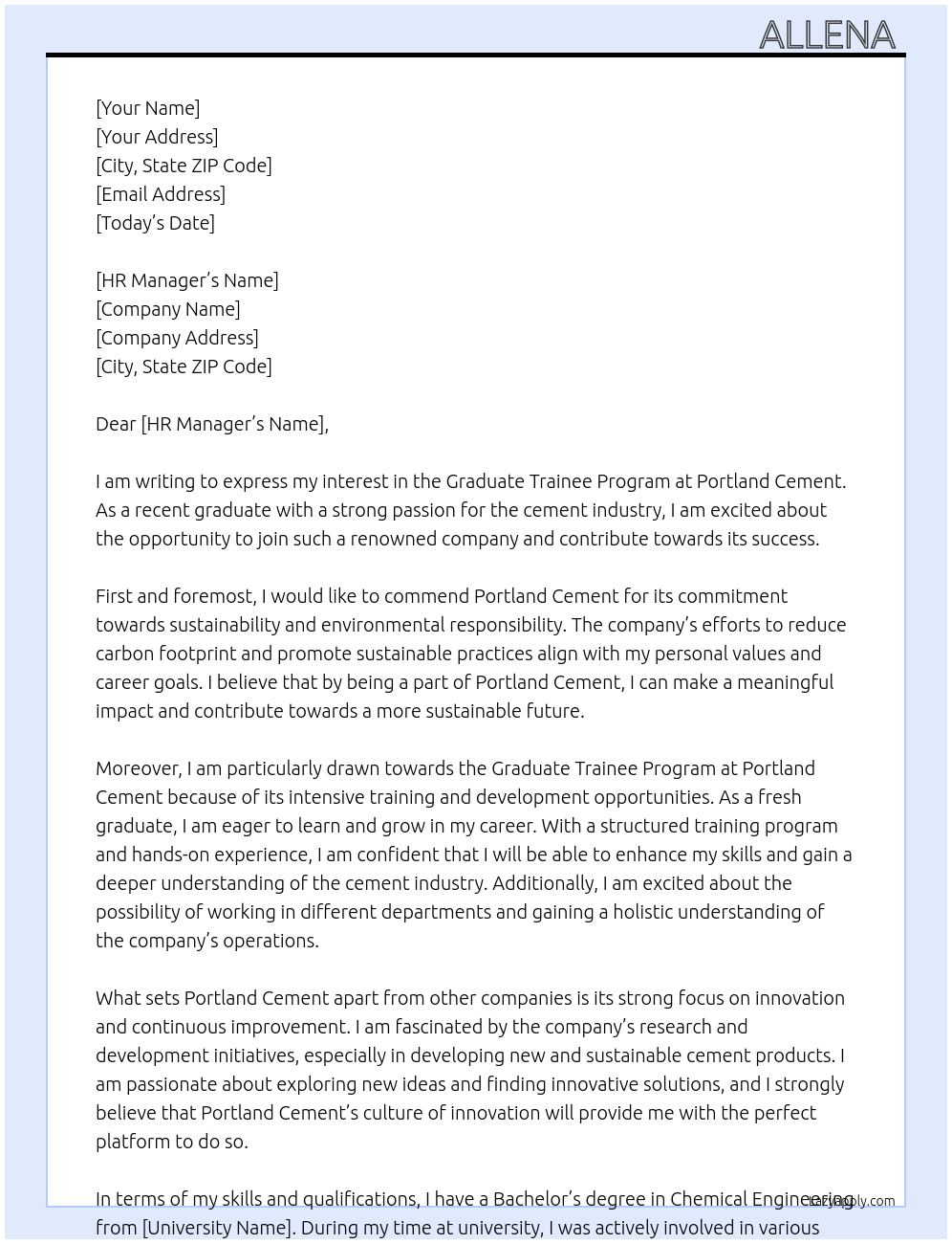 Graduate trainee program At Portland cement Cover Letter