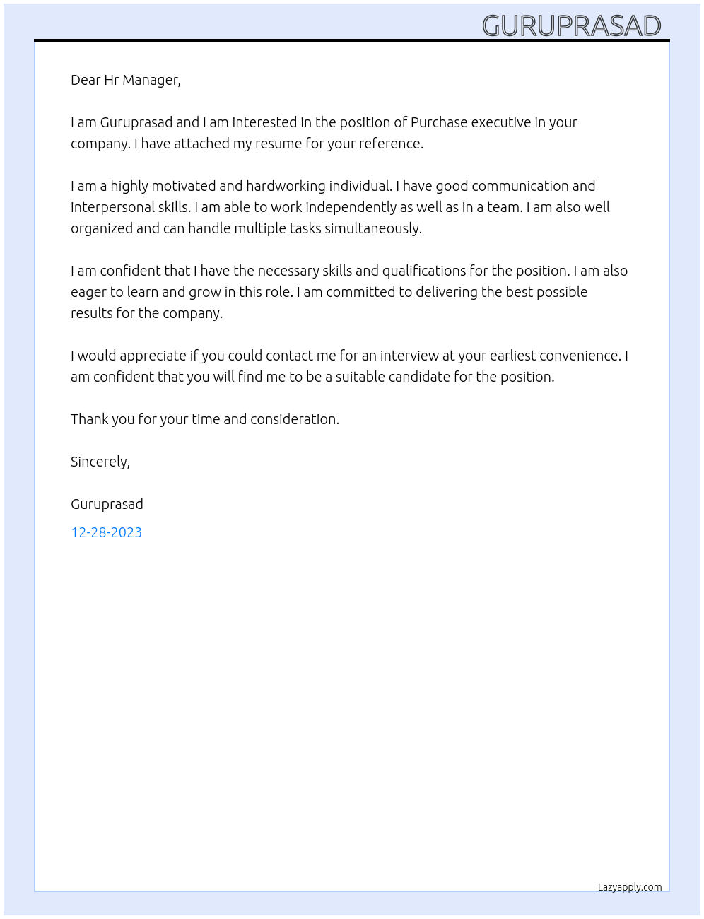 Purchase executive At Noventiq Cover Letter