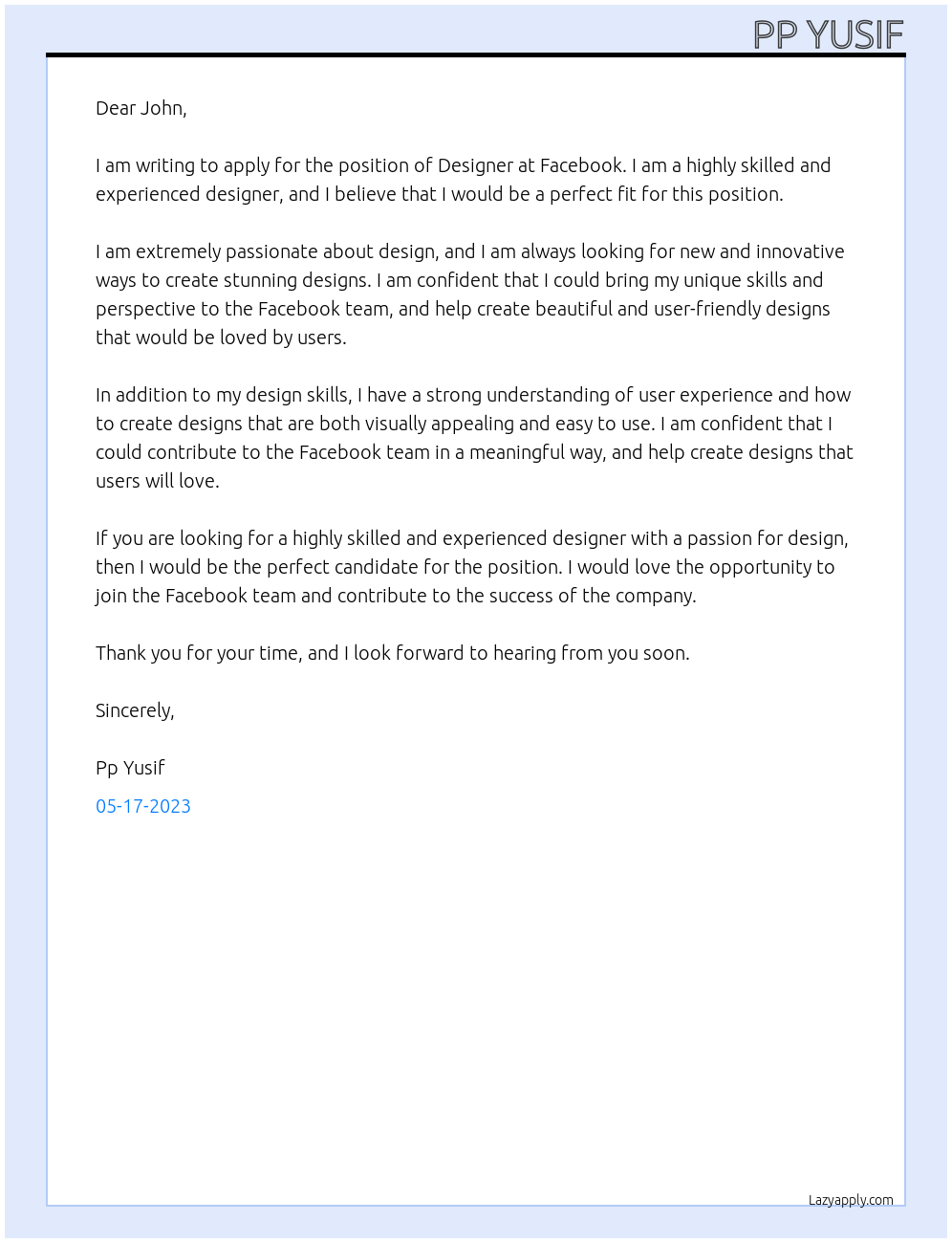 Designer At Facebook Cover Letter