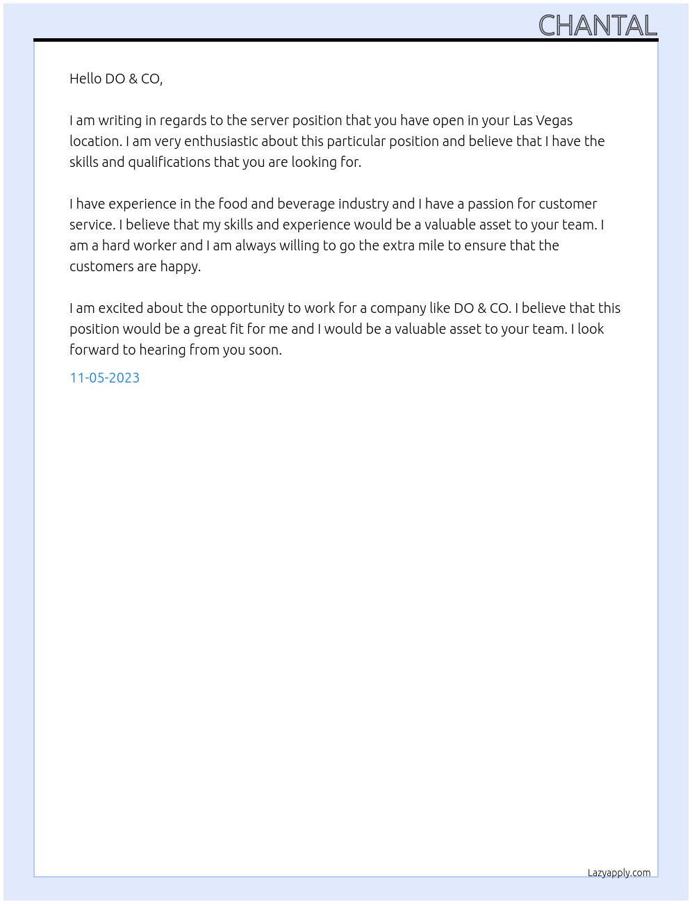 Server At DO & CO Cover Letter