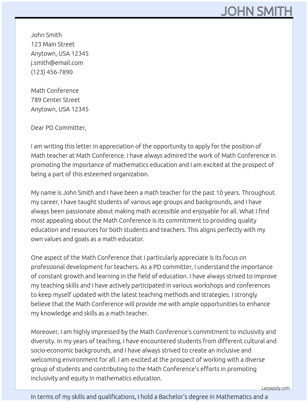Cover Letter Math Cover letter for math teacher - LazyApply