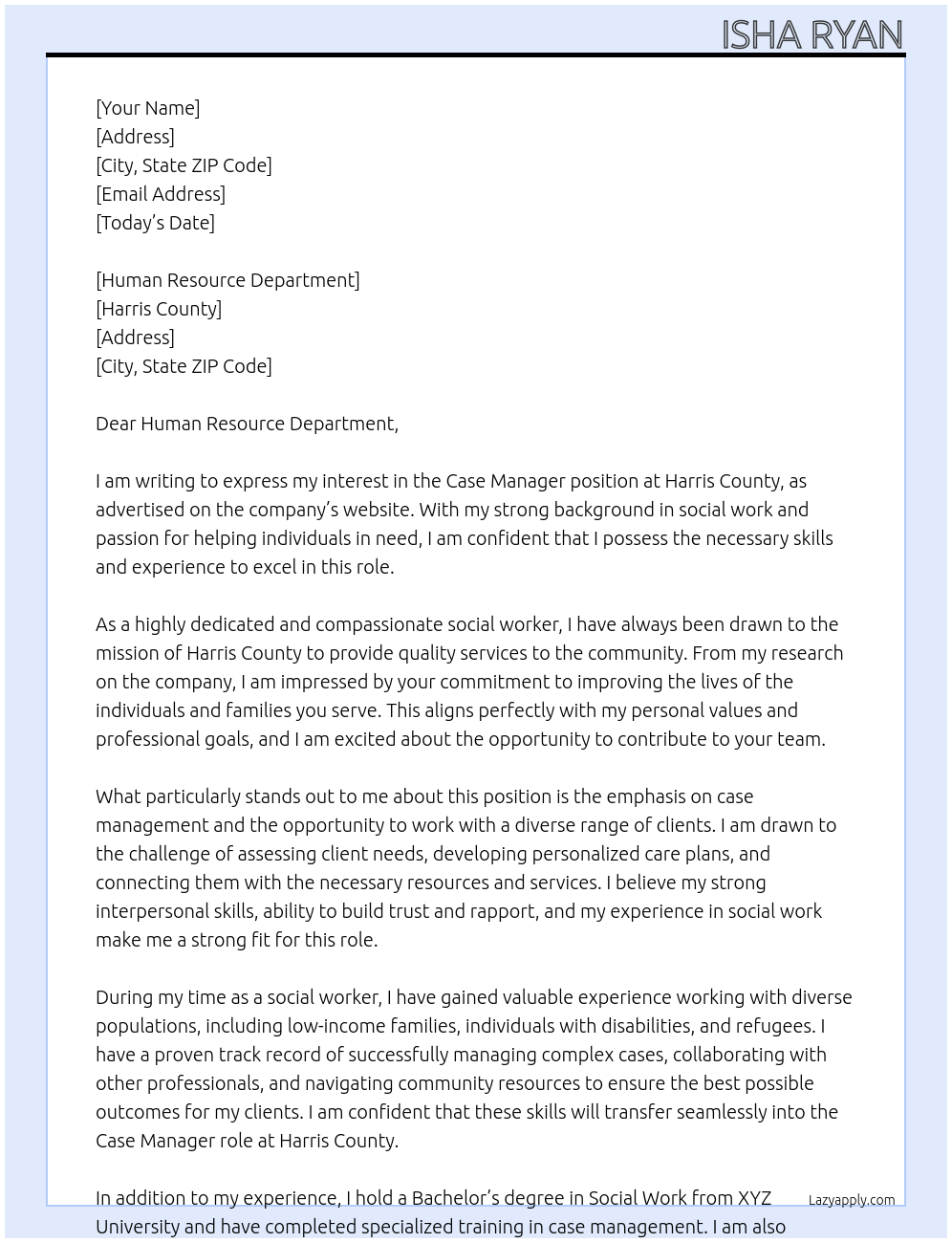 case manager At Harris County Cover Letter