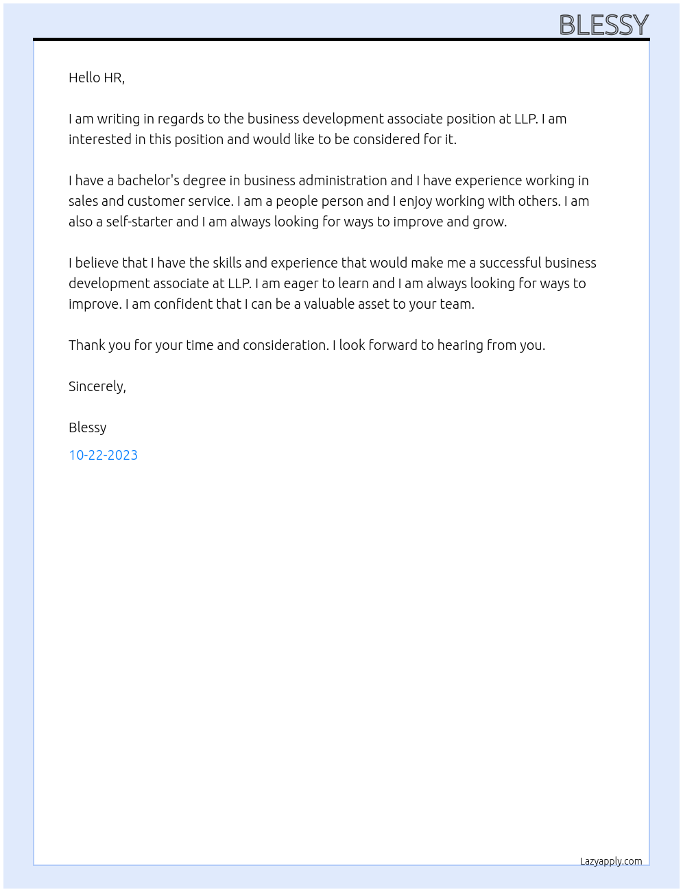 Business development associate At LLP Cover Letter