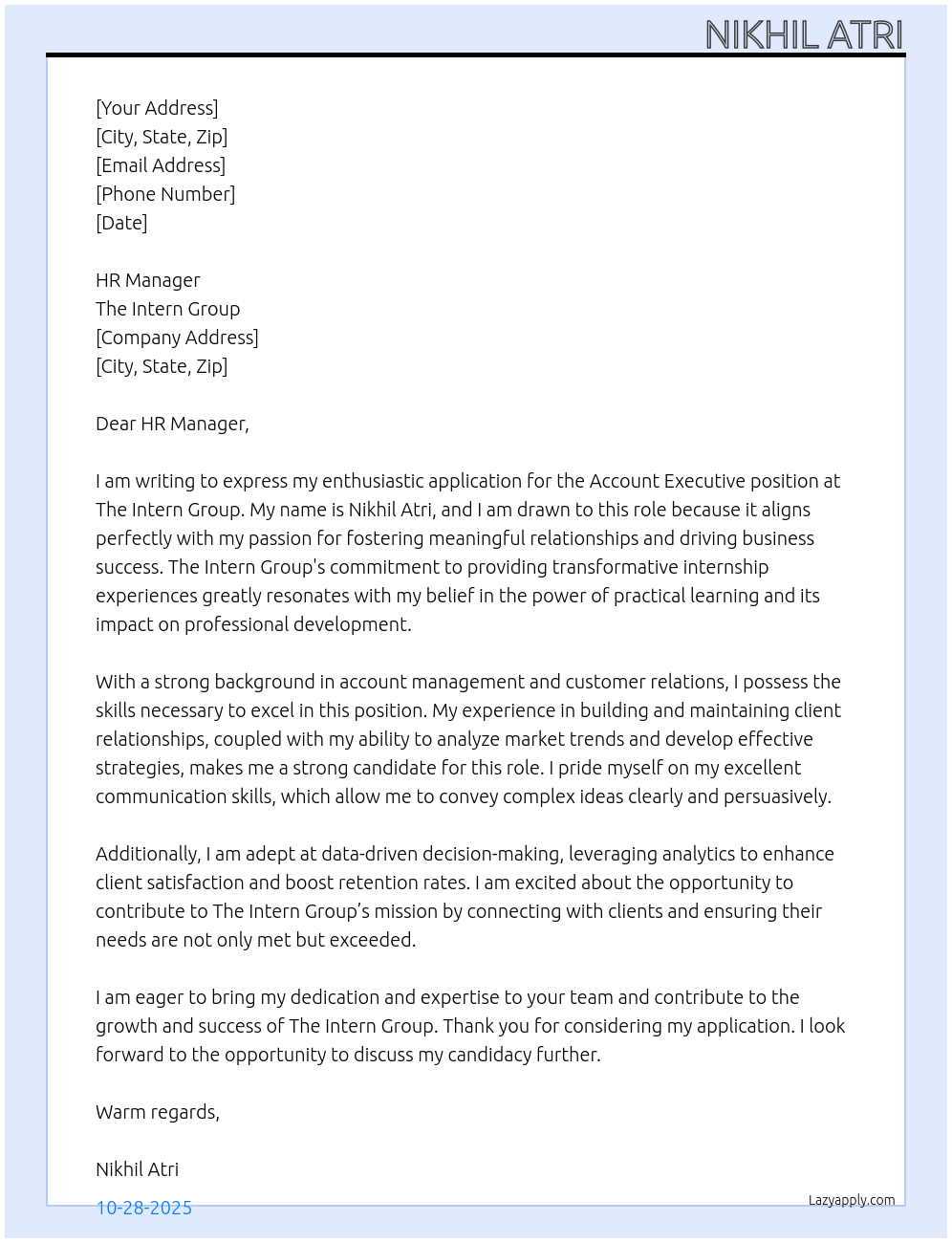 Cover letter for account executive - LazyApply