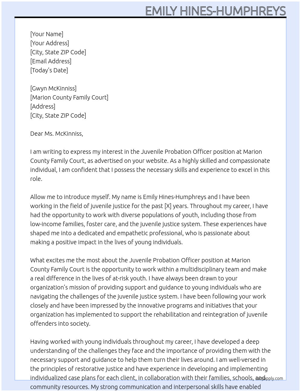 Cover letter for juvenile probation officer - LazyApply