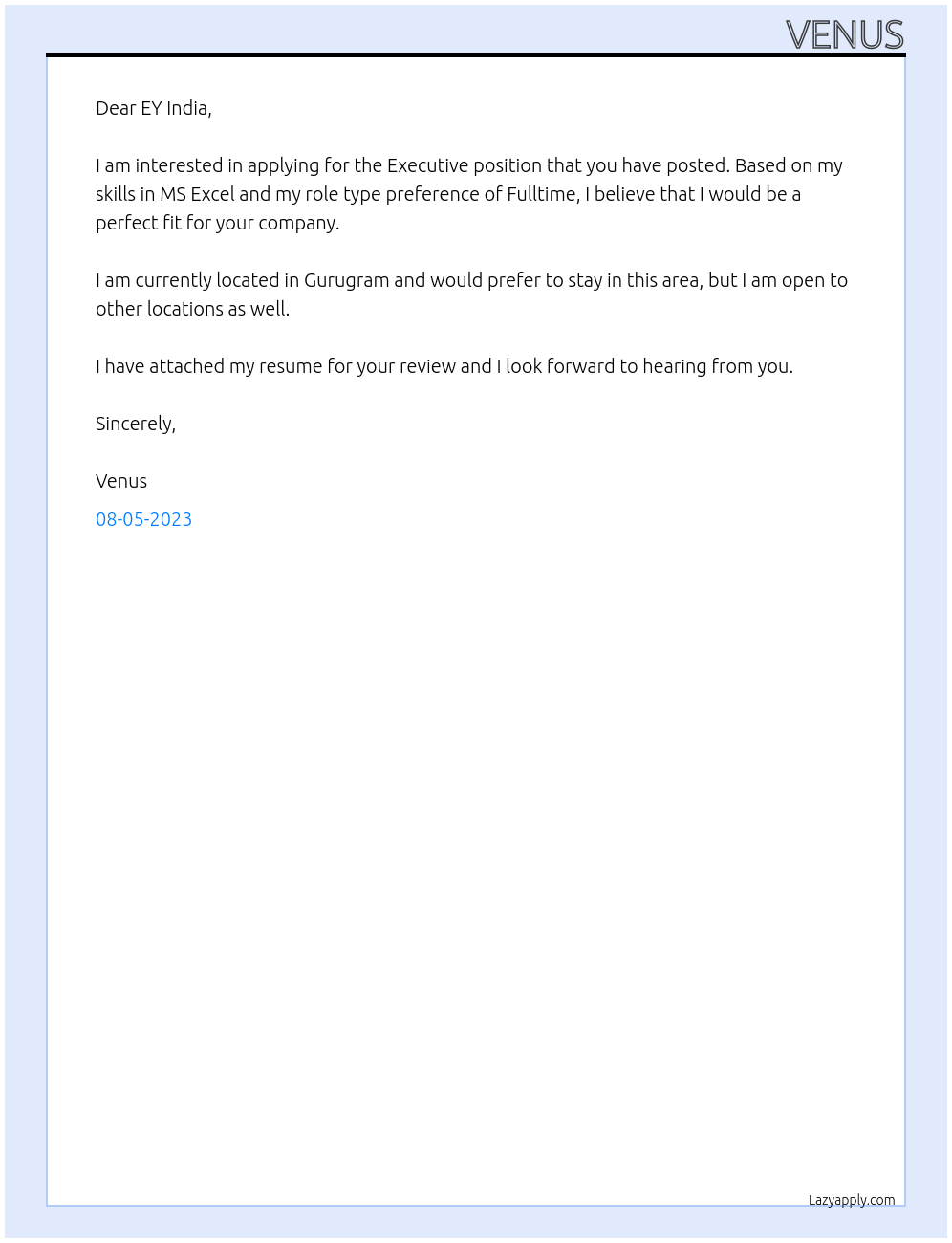 Executive At EY India Cover Letter