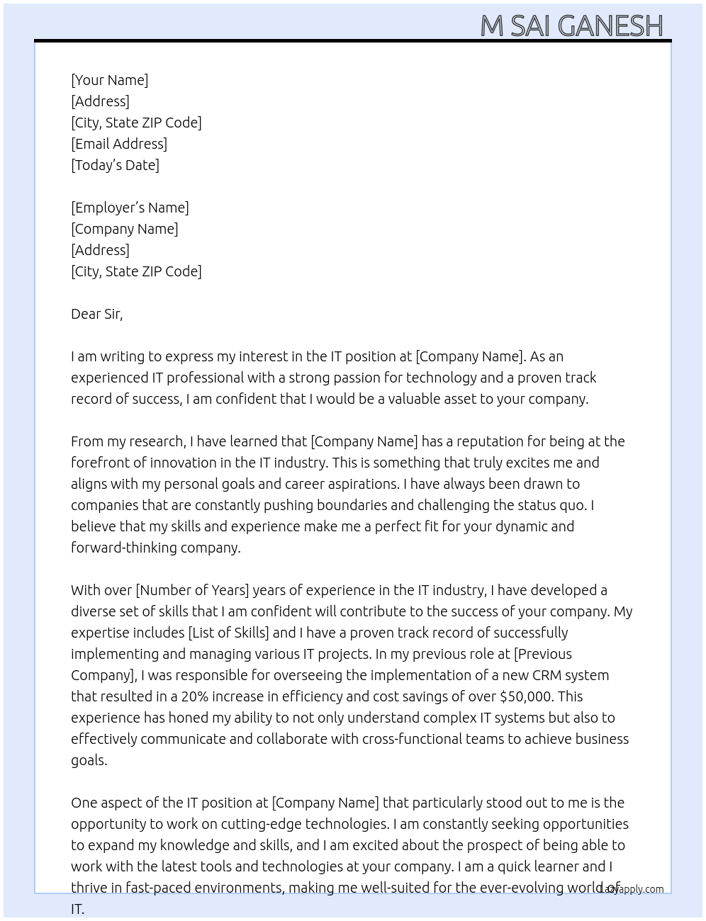 IT At IT Cover Letter