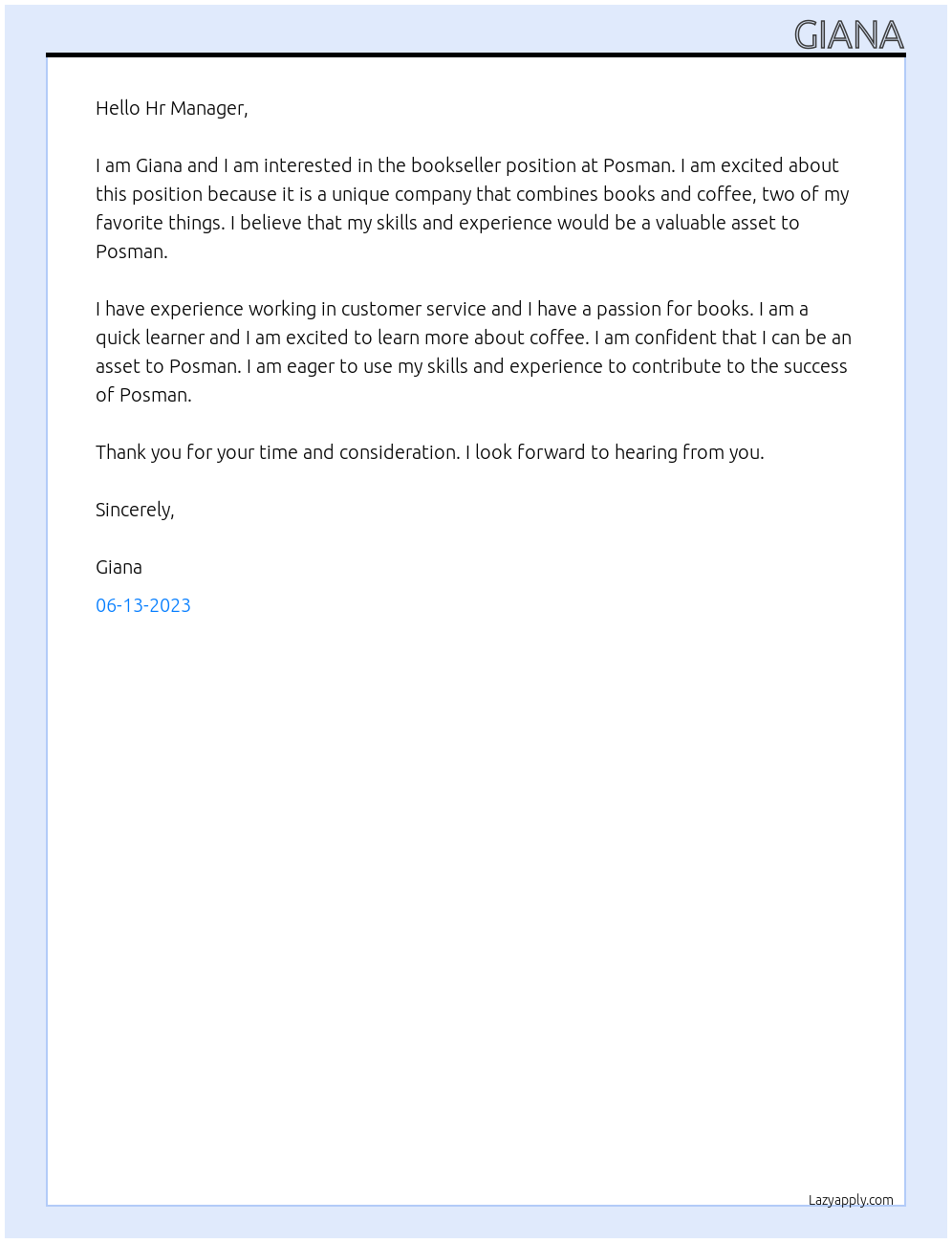 Bookseller At Posman Cover Letter