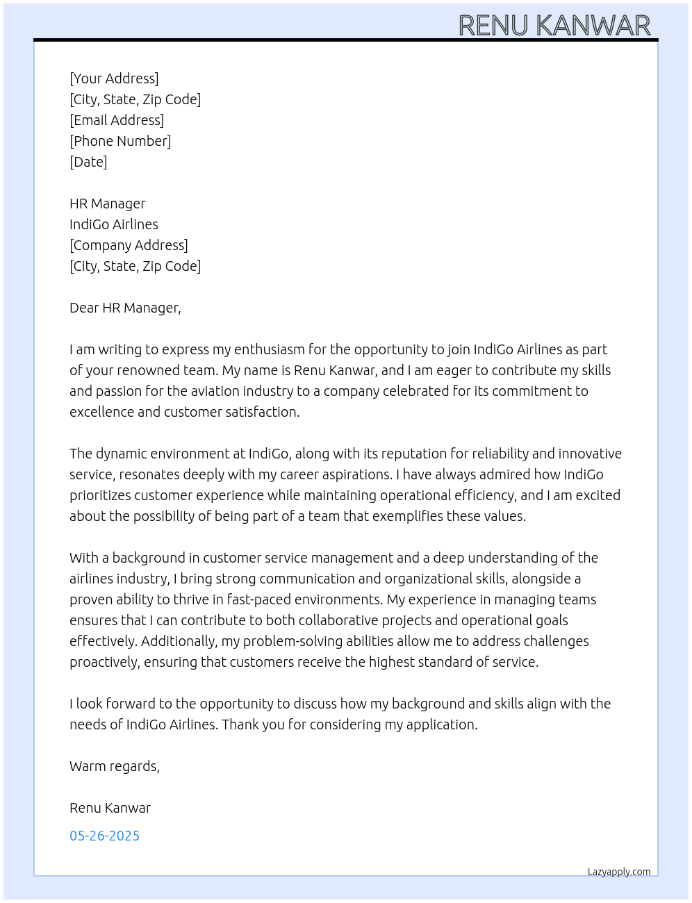 Cover letter for airlines - LazyApply