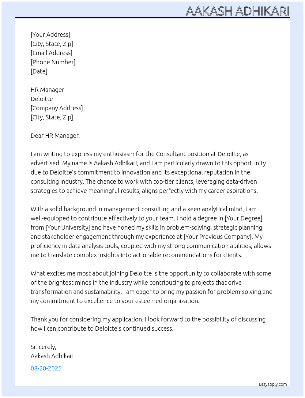 Consultant At Deloitte Cover Letter