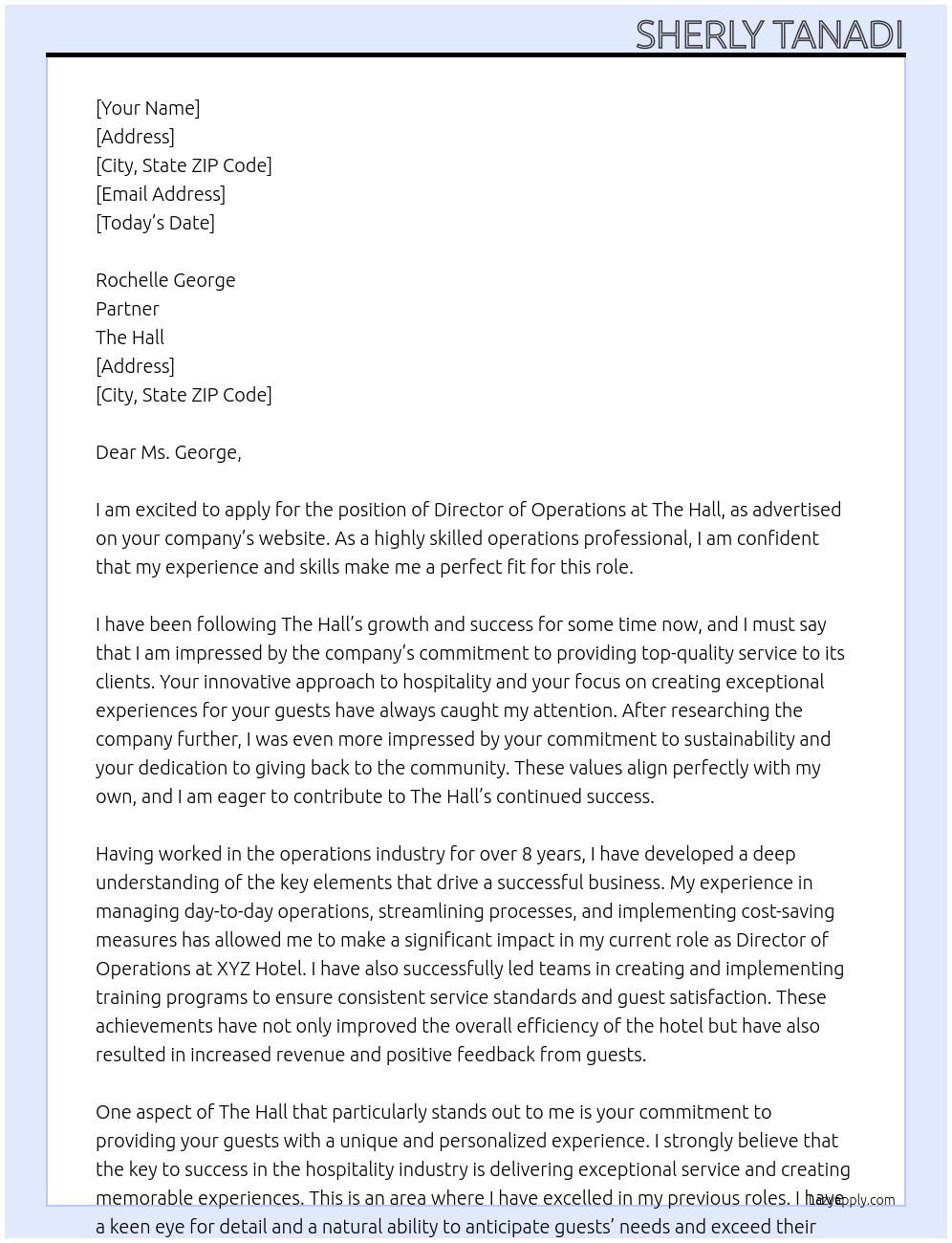 Director of Operations At The Hall Cover Letter