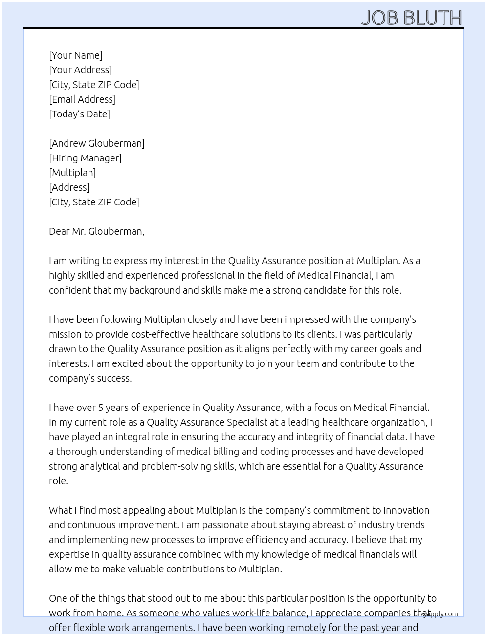 Quality Assurance At Multiplan Cover Letter