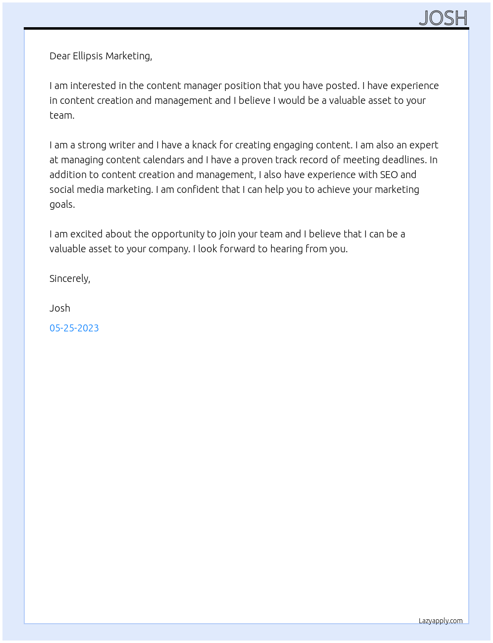 Content manager At Ellipsis Cover Letter