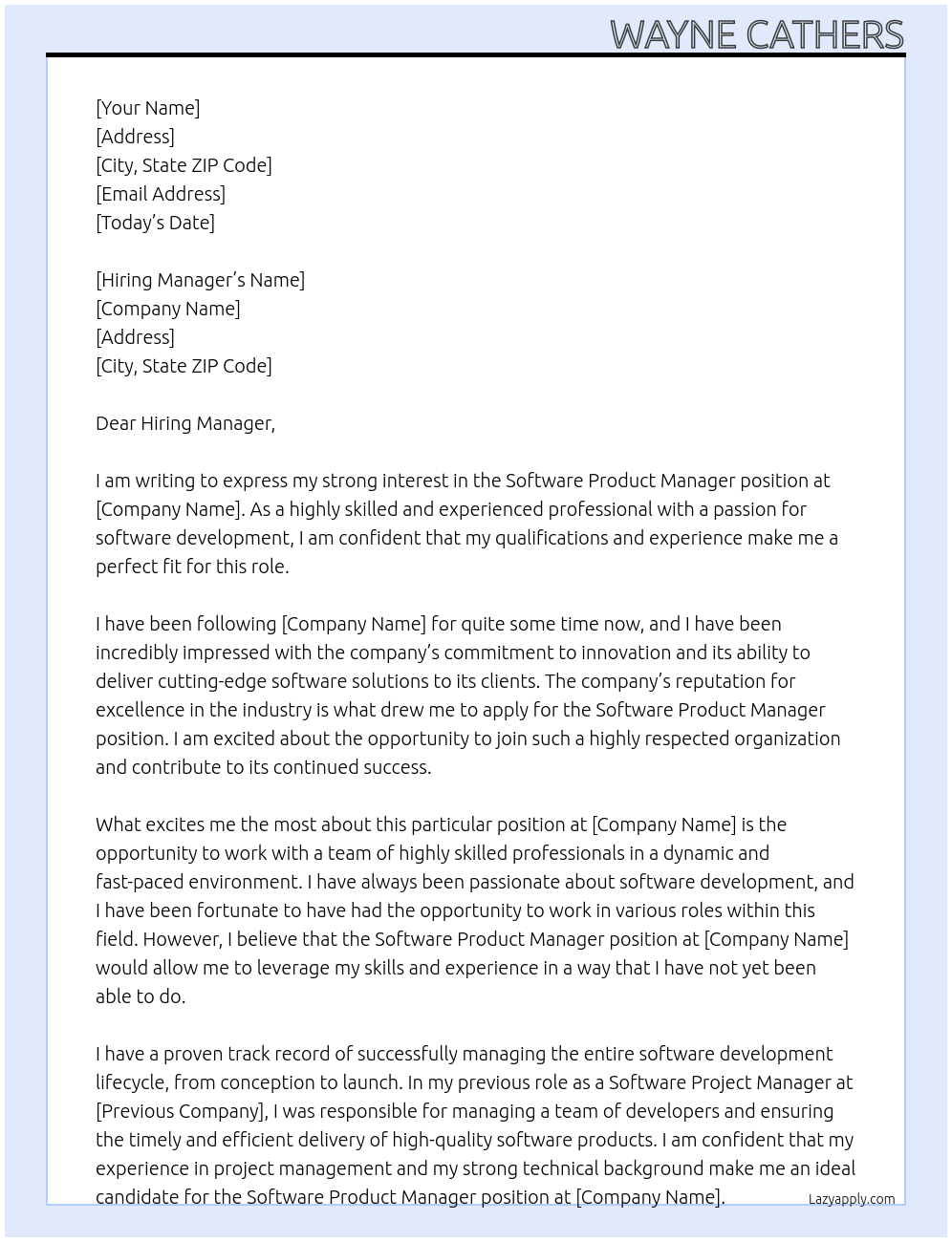 Software Product Manager At Continued Cover Letter