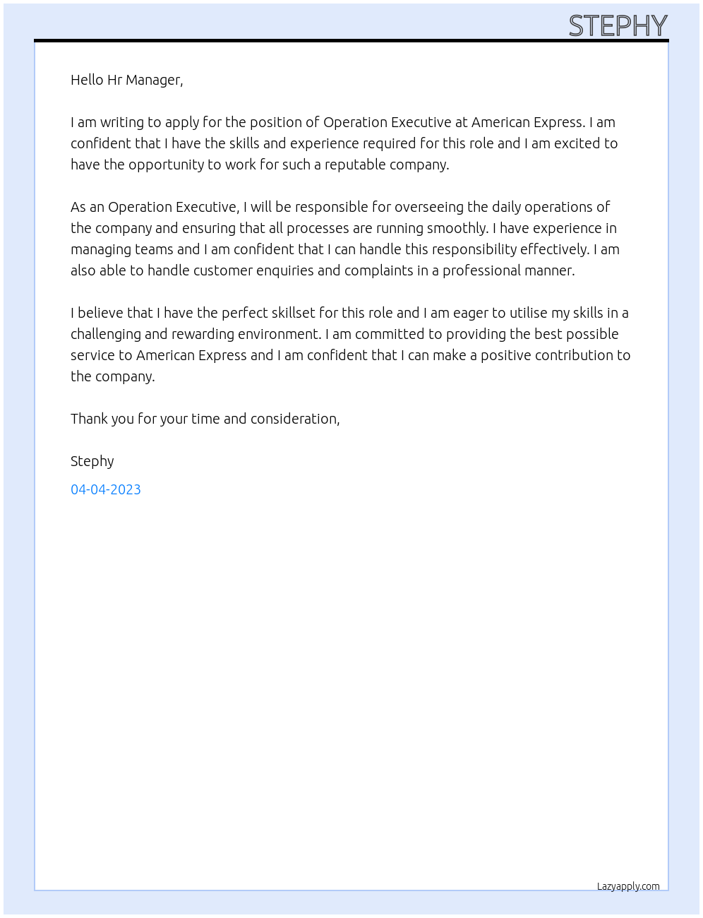 Operation Executive At American Express Cover Letter