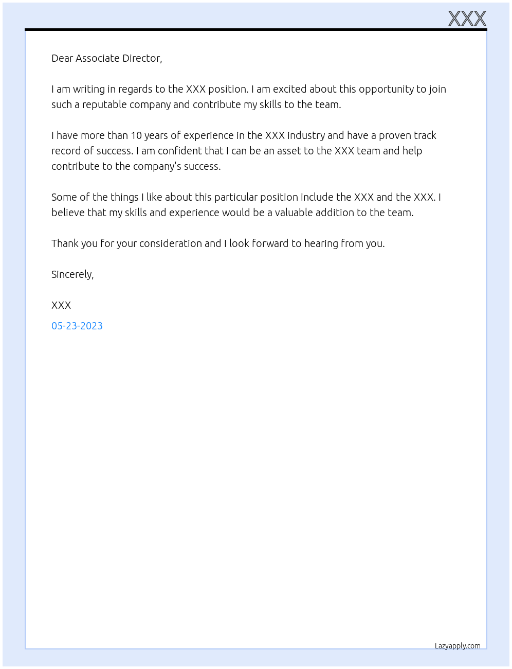 Associate Director At XXX Cover Letter