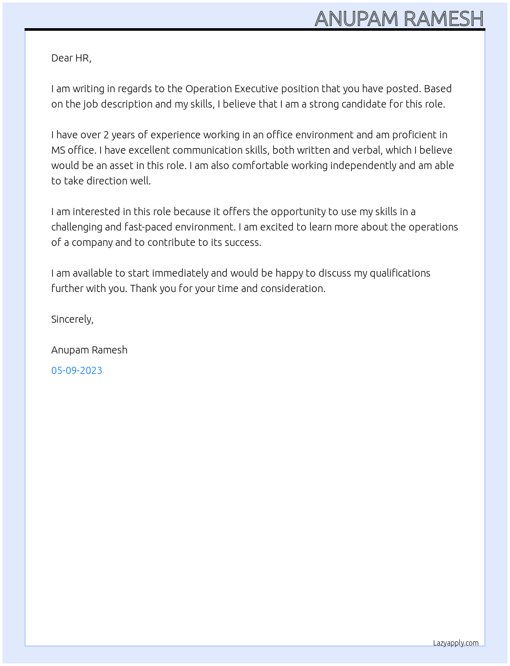 Operation Executive At Paytm Cover Letter