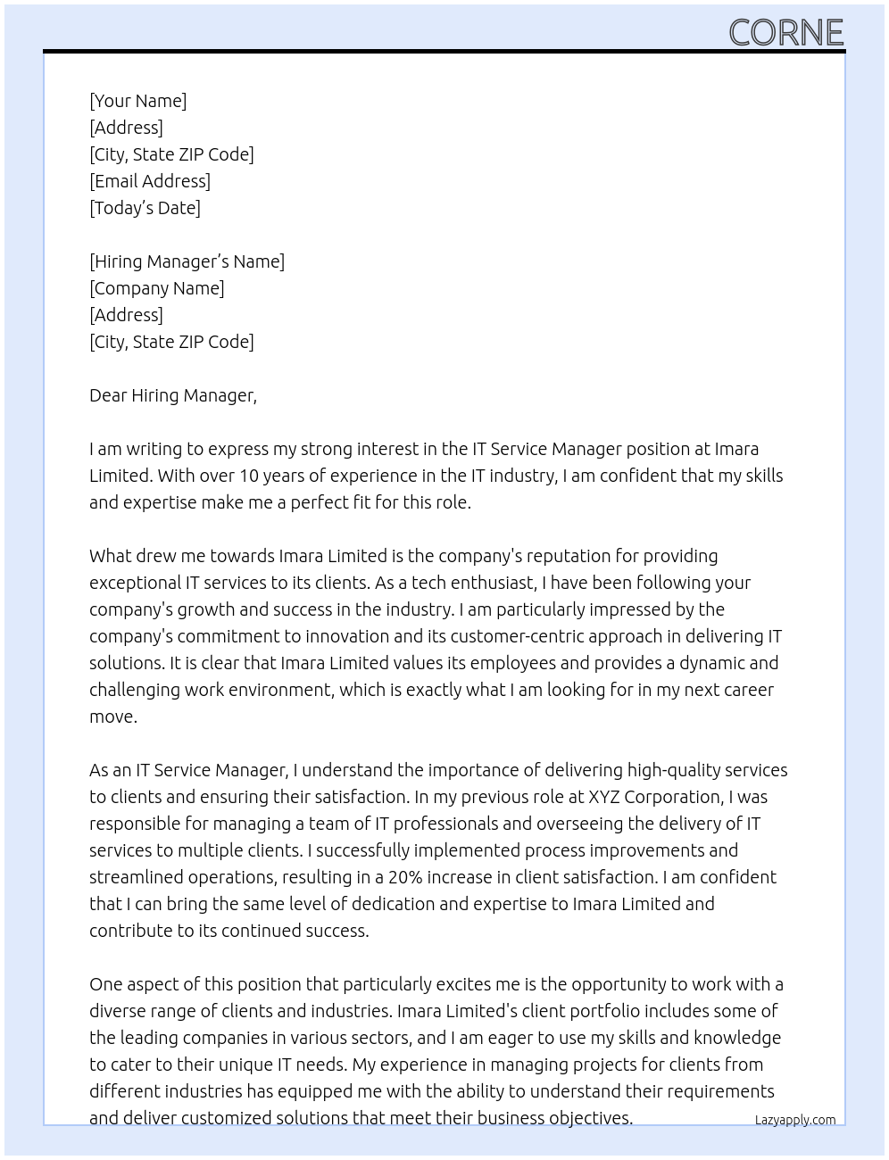 IT Service Manager At Imara Limited Cover Letter