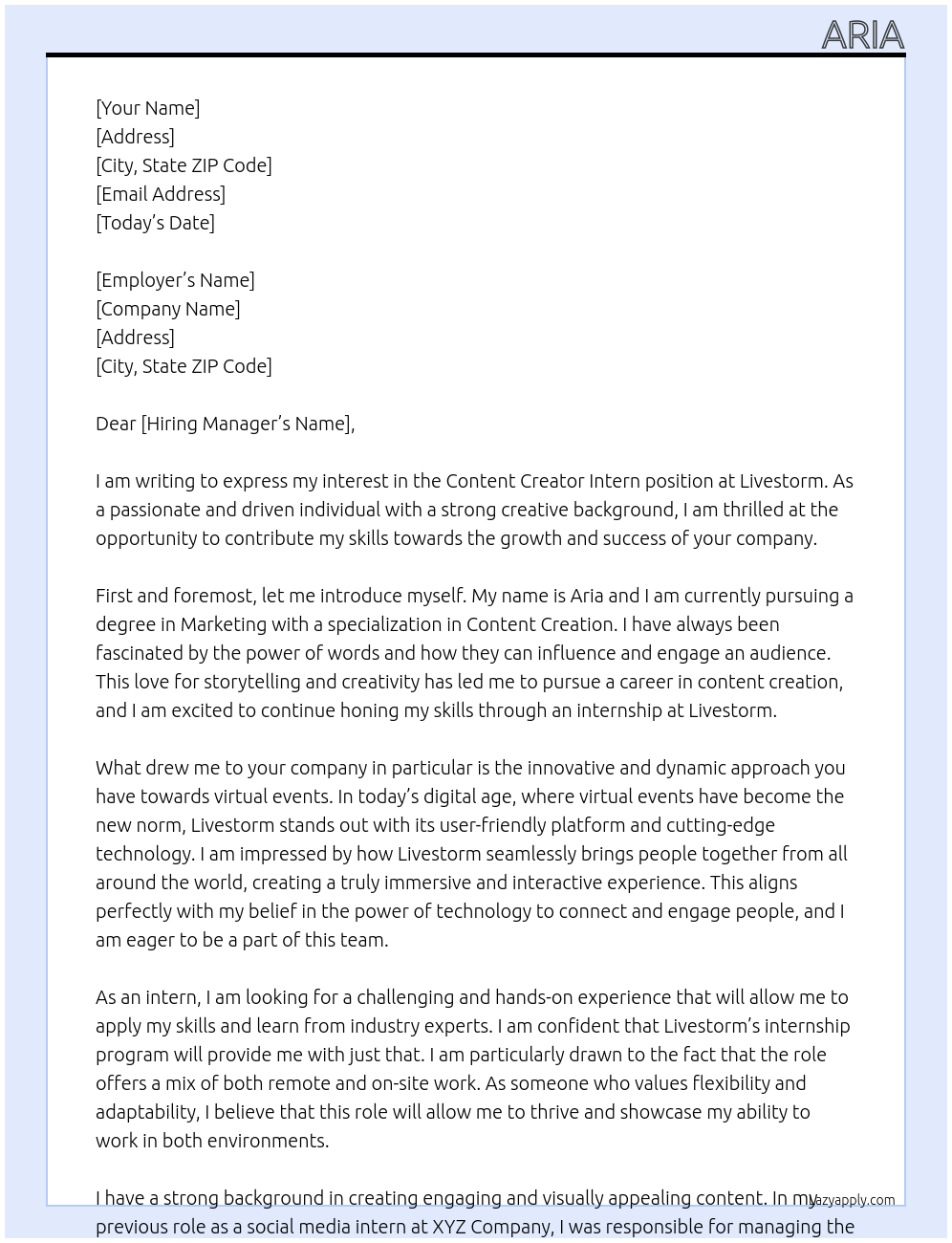 Content Creator Intern At Livestorm Cover Letter