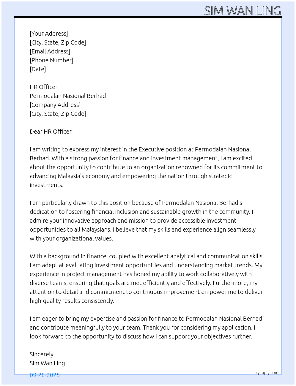 Cover letter for executive - LazyApply