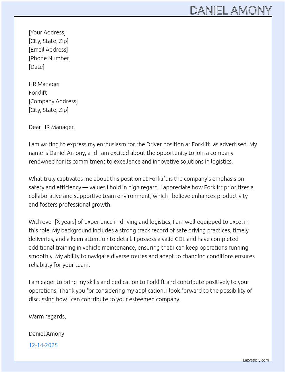 Cover letter for driver - LazyApply
