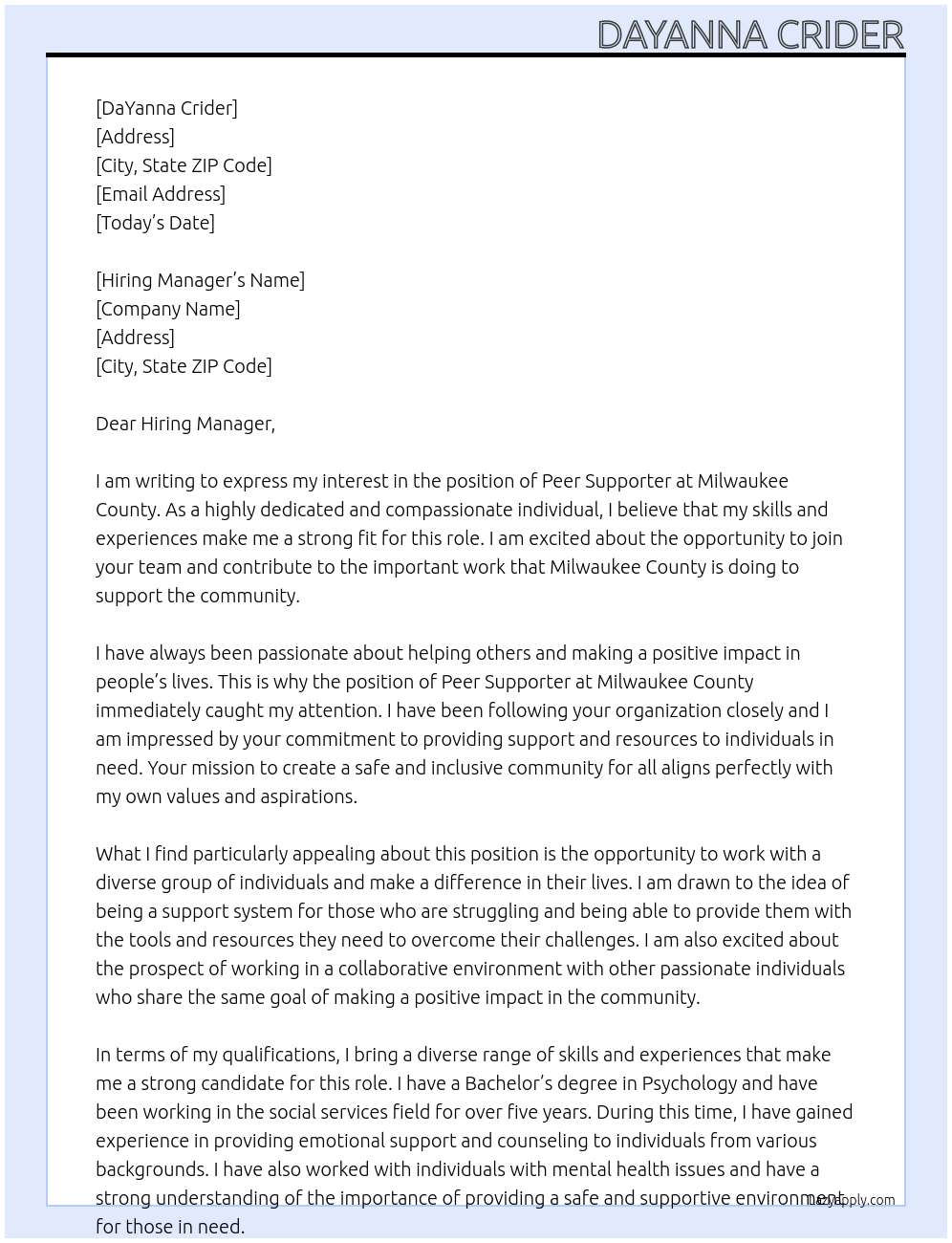 Peer Supporter At Milwaukee County  Cover Letter