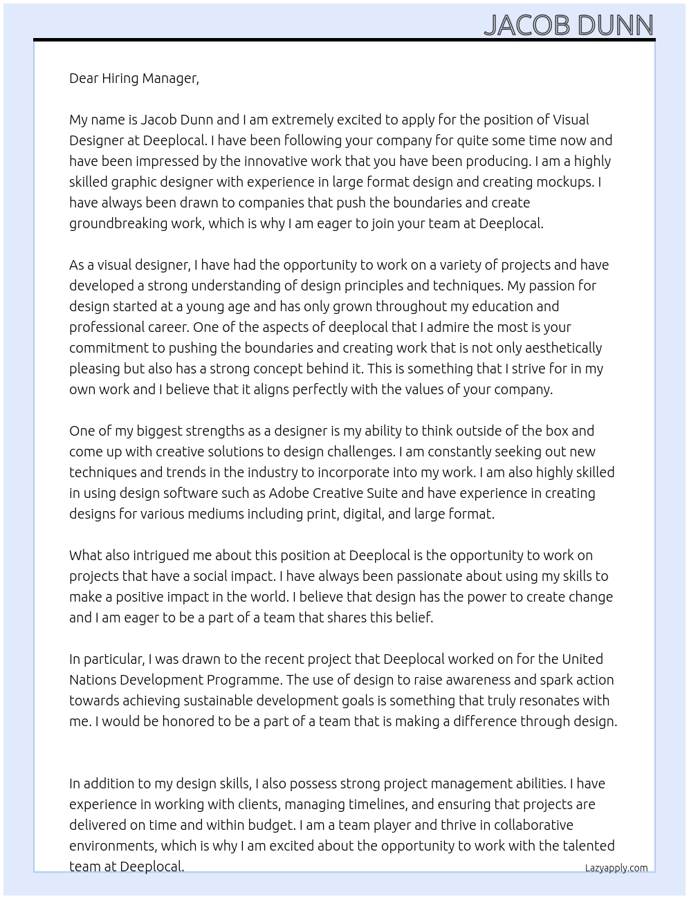 Visual Designer At Deeplocal Cover Letter