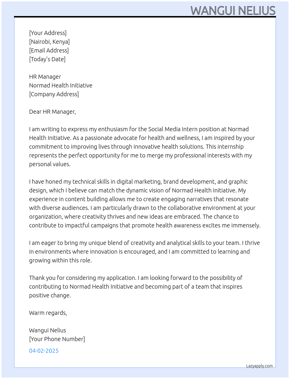 Cover letter for social media intern - LazyApply
