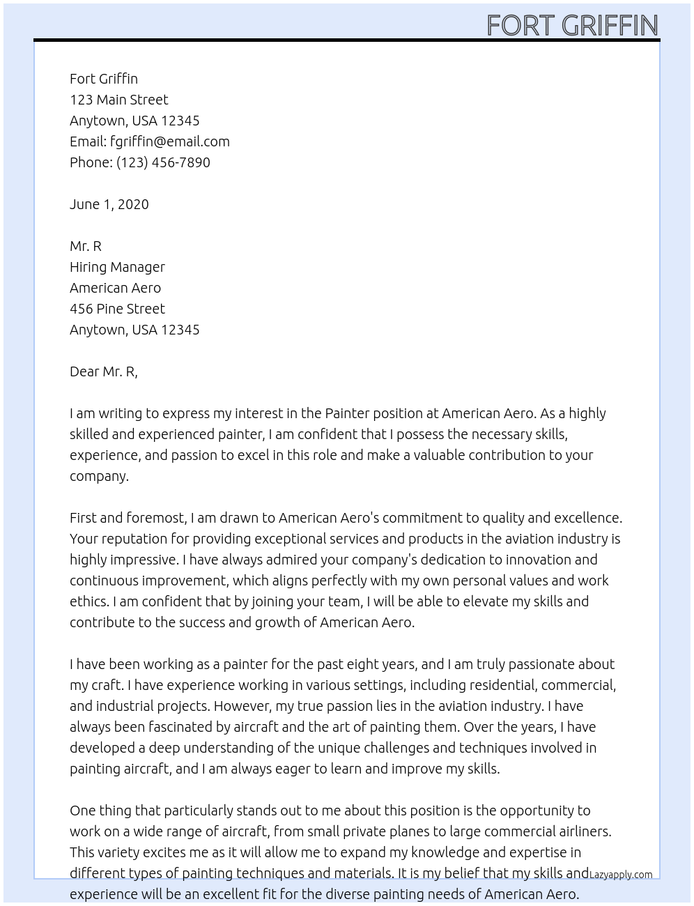 painter At American Aero Cover Letter