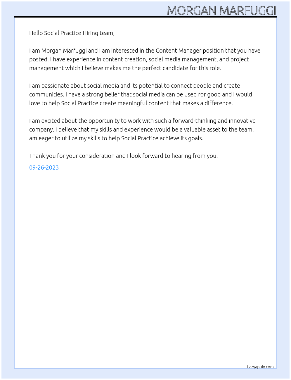 Content Manager At Social Practice Cover Letter