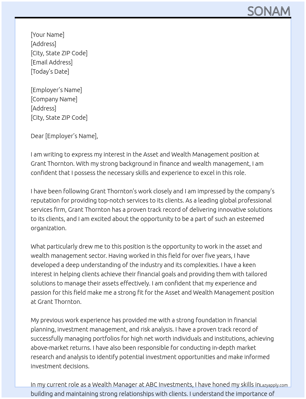 asset and wealth management At grant thortan Cover Letter