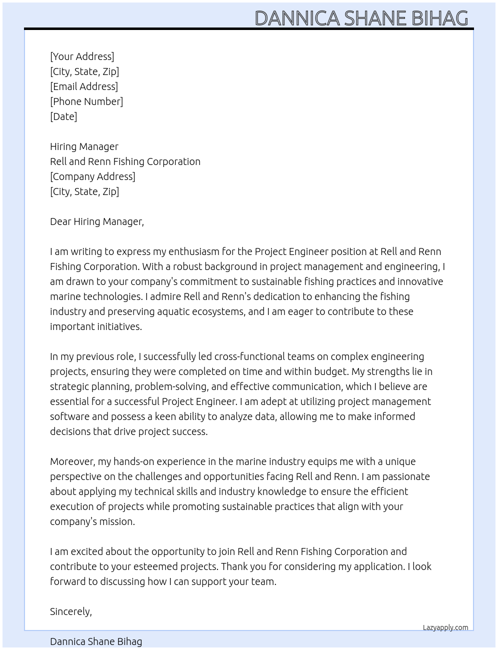 Cover letter for project engineer - LazyApply
