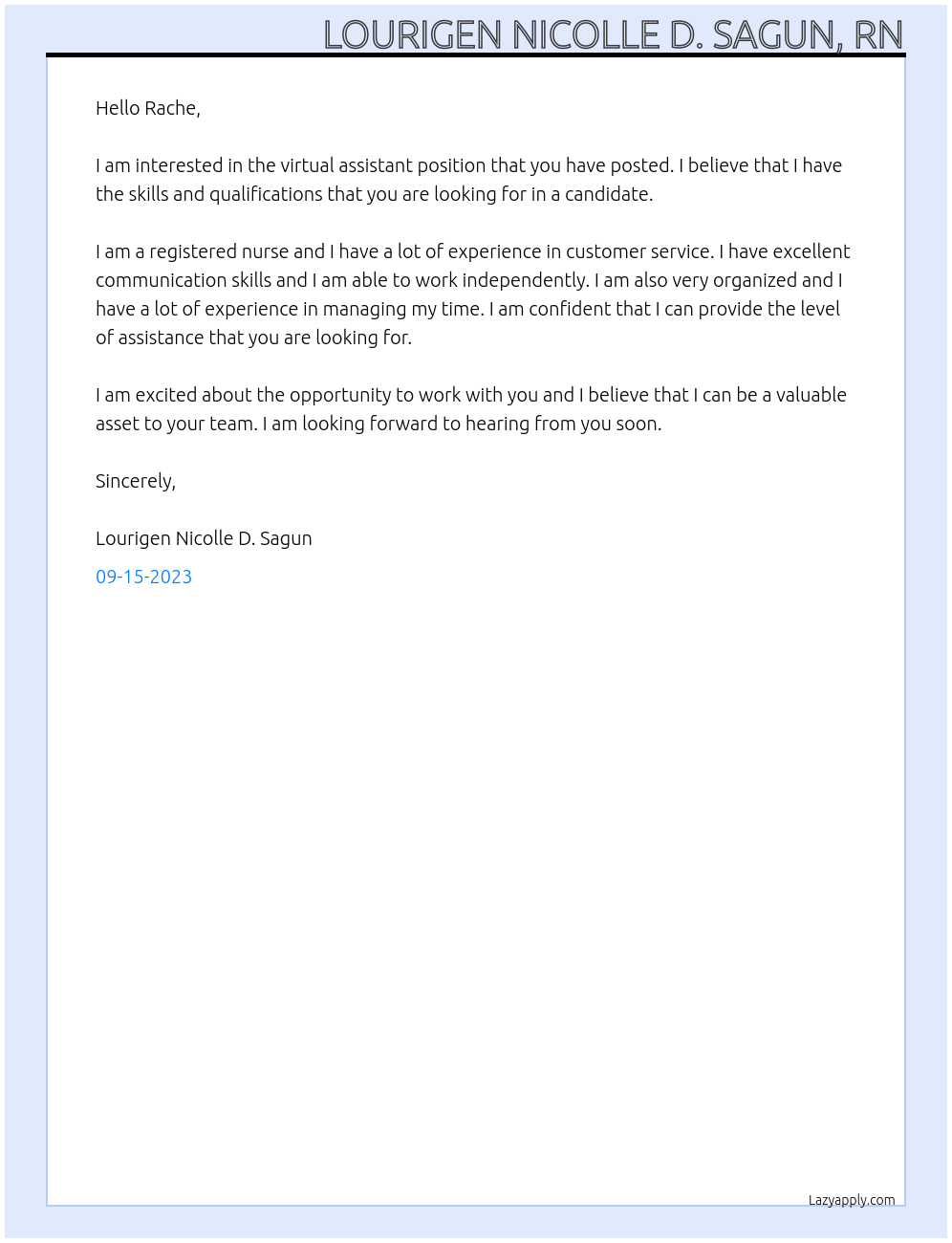 virtual assistance At Hello Rache Cover Letter