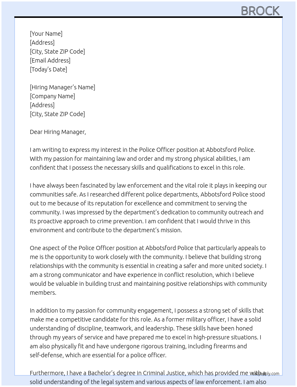 Police officer At Abbotsford police Cover Letter