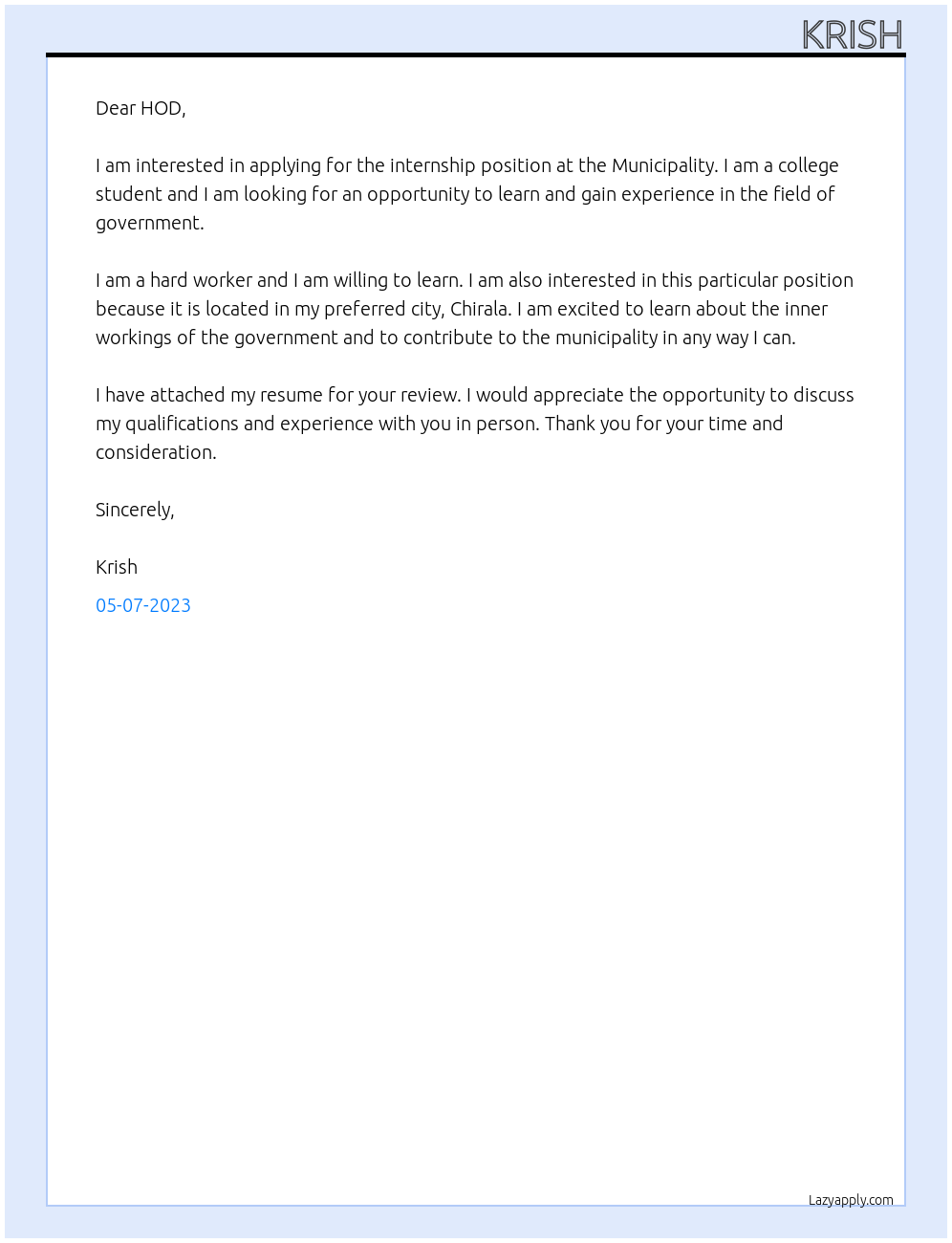 Parent  At Municipality  Cover Letter