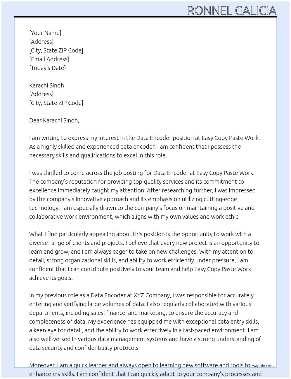 Data Encoder At Easy Copy Paste Work Cover Letter