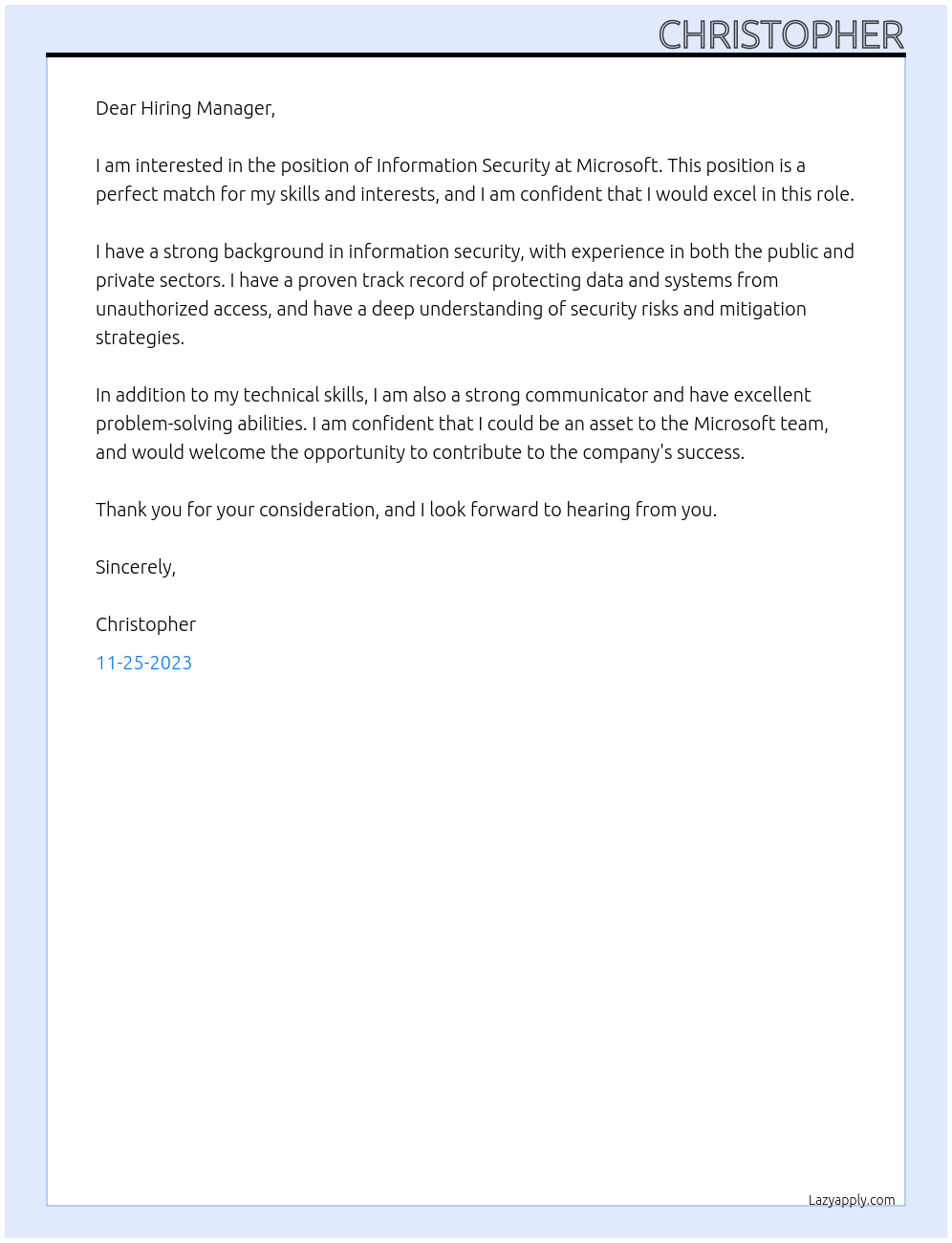 Information Security At Microsoft Cover Letter