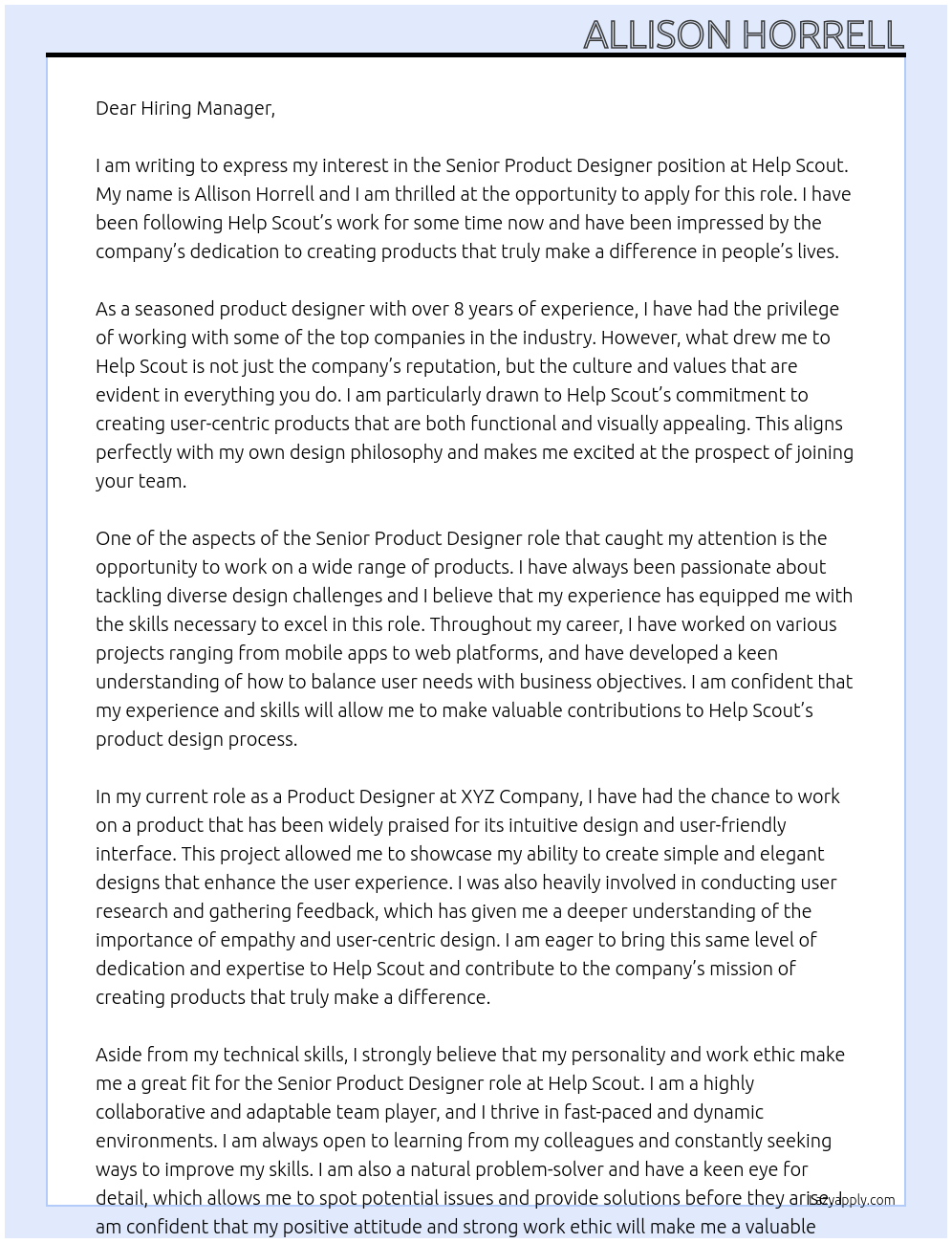 Senior Product Designer At Help Scount Cover Letter