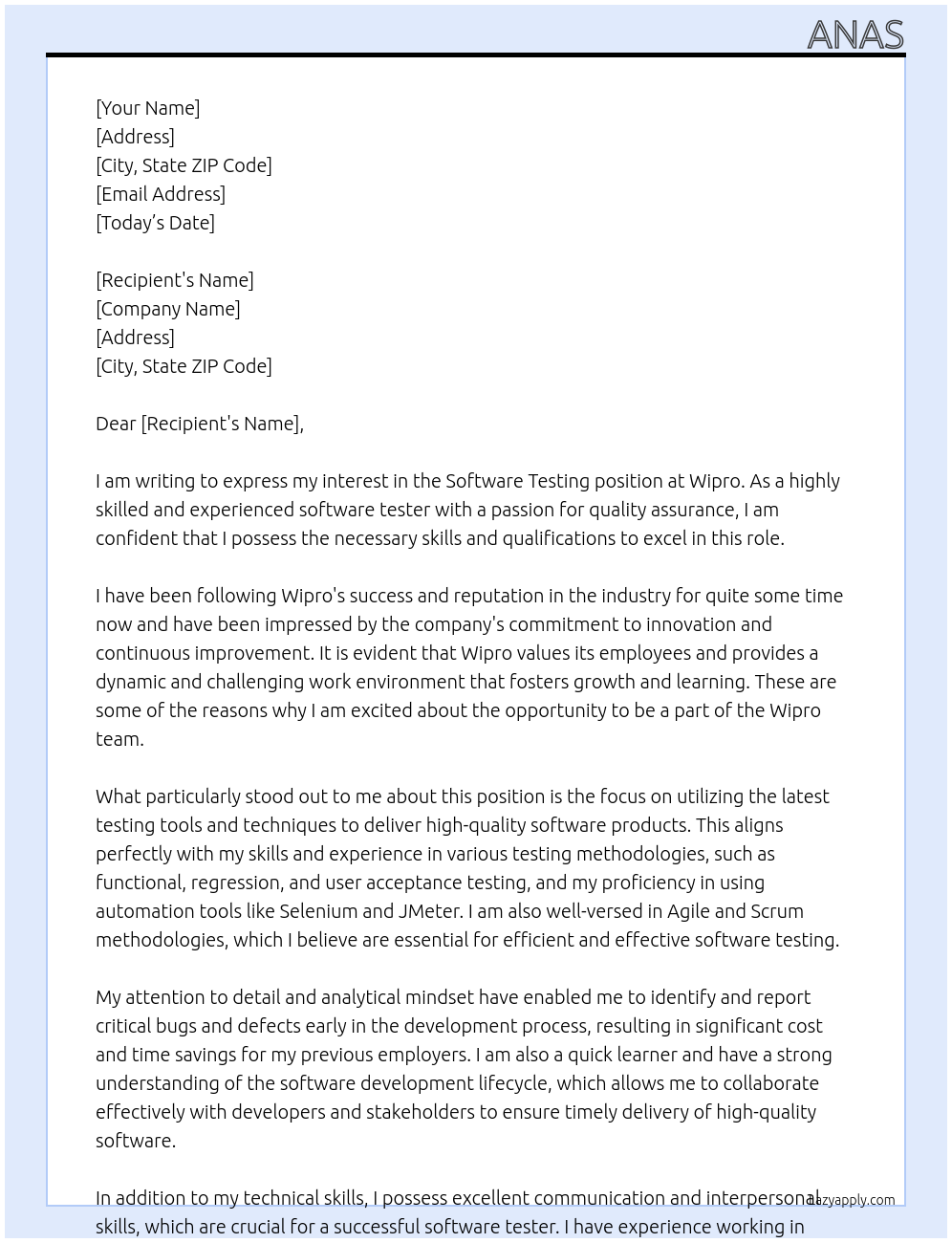 Software Testing At Wipro Cover Letter
