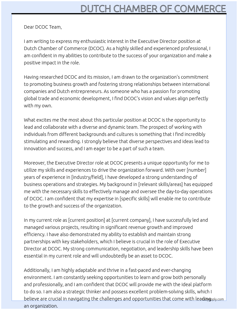 Executive Director At DCOC Cover Letter