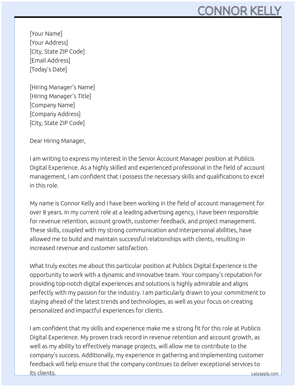 Senior Account Manager At Publicis Digital Experience Cover Letter