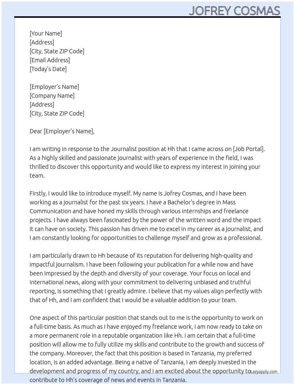 Journalist At Hh Cover Letter