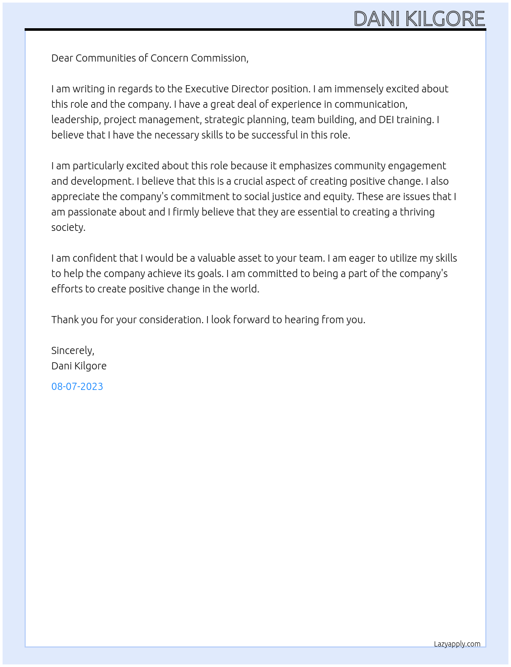 Executive Director At Executive Director, Associate Director, Consultant, Trainer/Teacher, Pastor Cover Letter