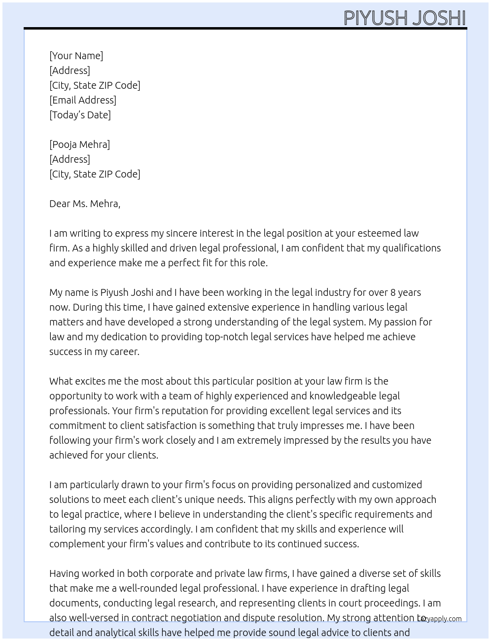 legal At Law Firm Cover Letter