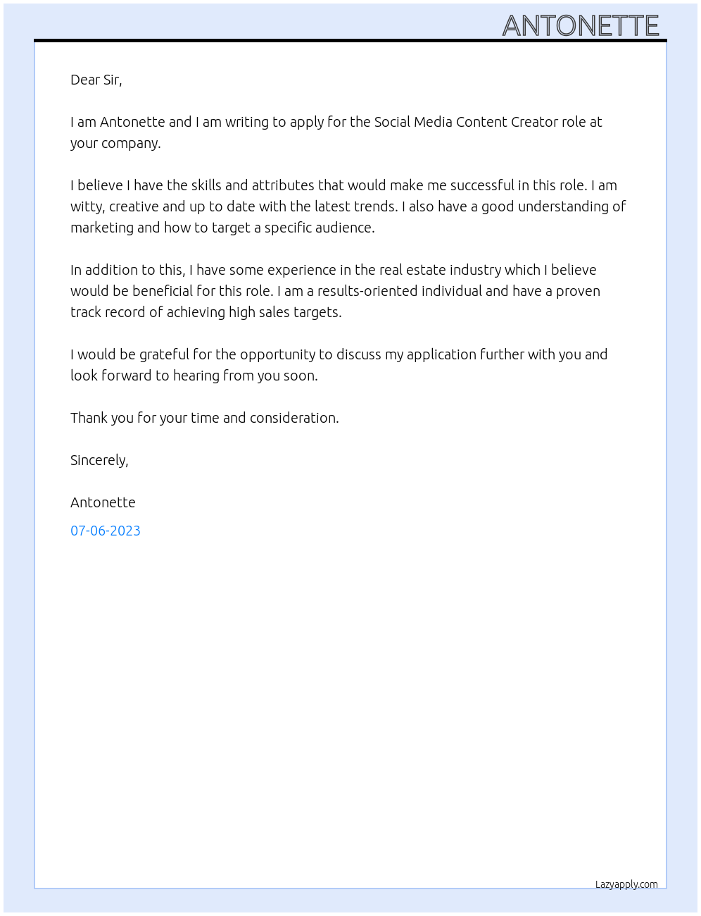 Social Media Content Creator At your company Cover Letter