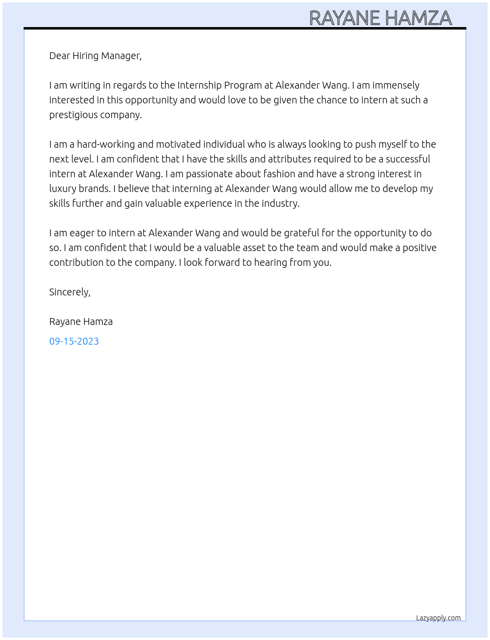 Internship Program At Alexander Wang Cover Letter